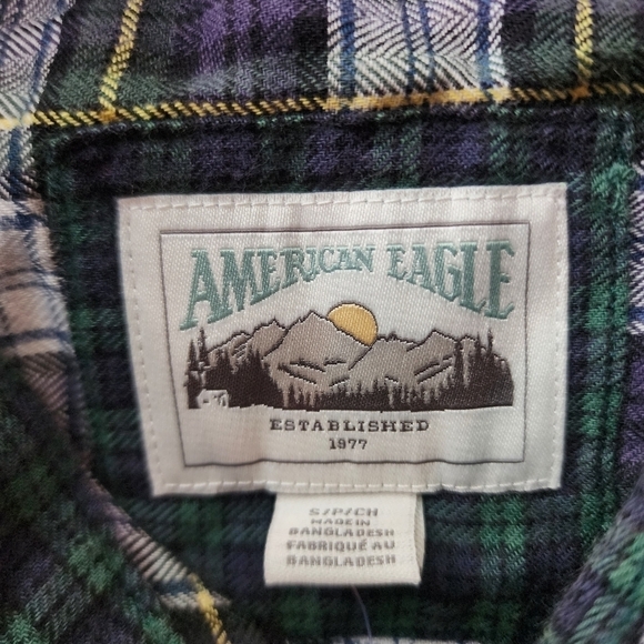Ae | Cozy Cropped Tartan Flannel Blue Plaid Elbow Patches Womens Small S - Picture 10 of 13